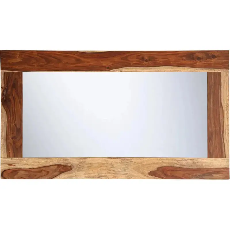 Raven Framed Wall Mirror With Natural Wood Border 1