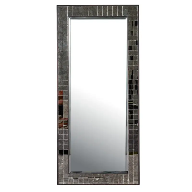Rectangular Floor Mirror With Natural Wood Mosaic Frame 1