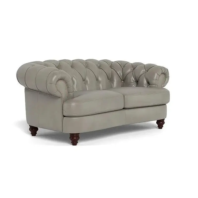 Retro Chesterfield Leather Loveseat With Deep Button Tufting 1