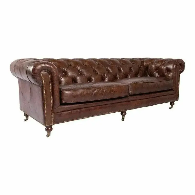 Retro-Inspired Brown Leather Sofa With Vintage Charm 1