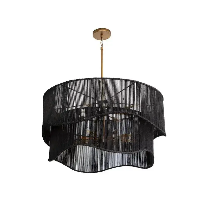 Rhine Industrial Jute-And-Iron Hanging Chandelier 1