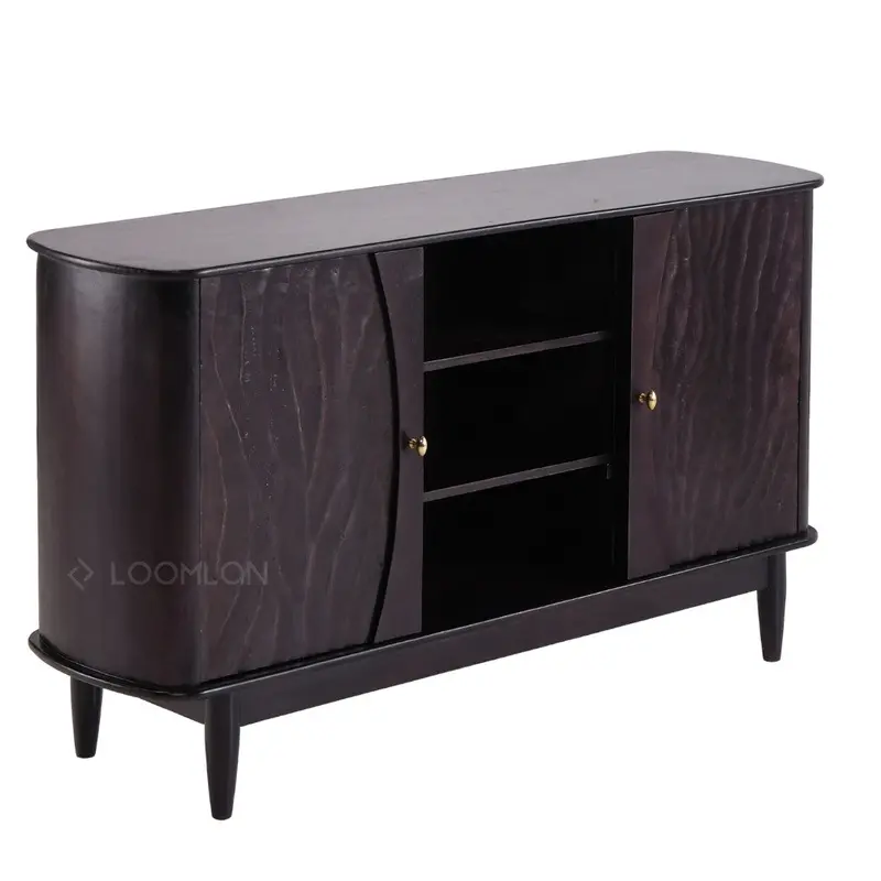Rhovira Dark Brown Wooden Tv Stand With Media Storage 1
