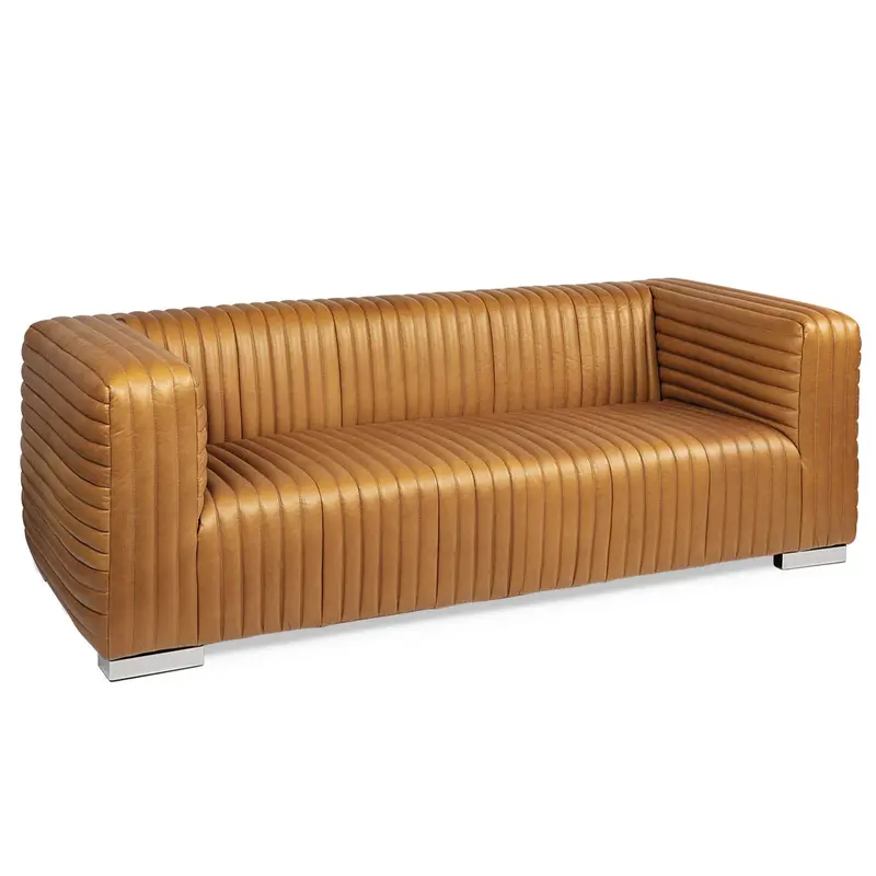 Ricciardo Cognac Genuine-Look Leather Three-Seater Sofa 1