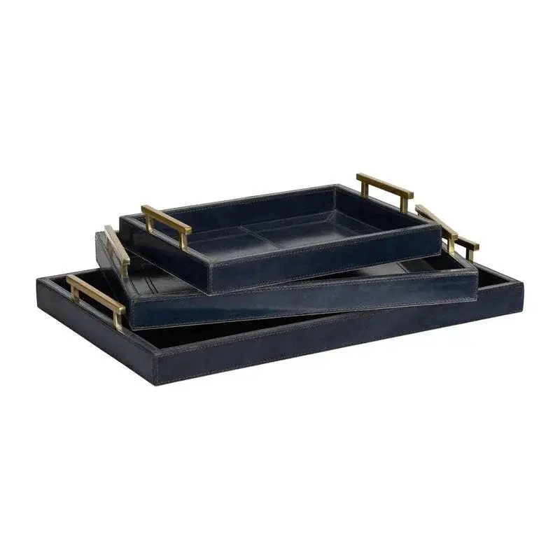 Rich Blue Leather Desktop Tray Set (2 Pcs) 1