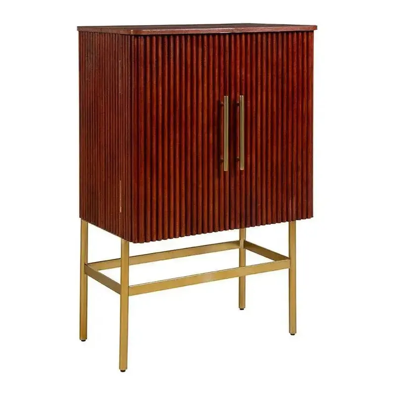 Ricky Red Bar Cabinet With Leather-Strap Accents 1