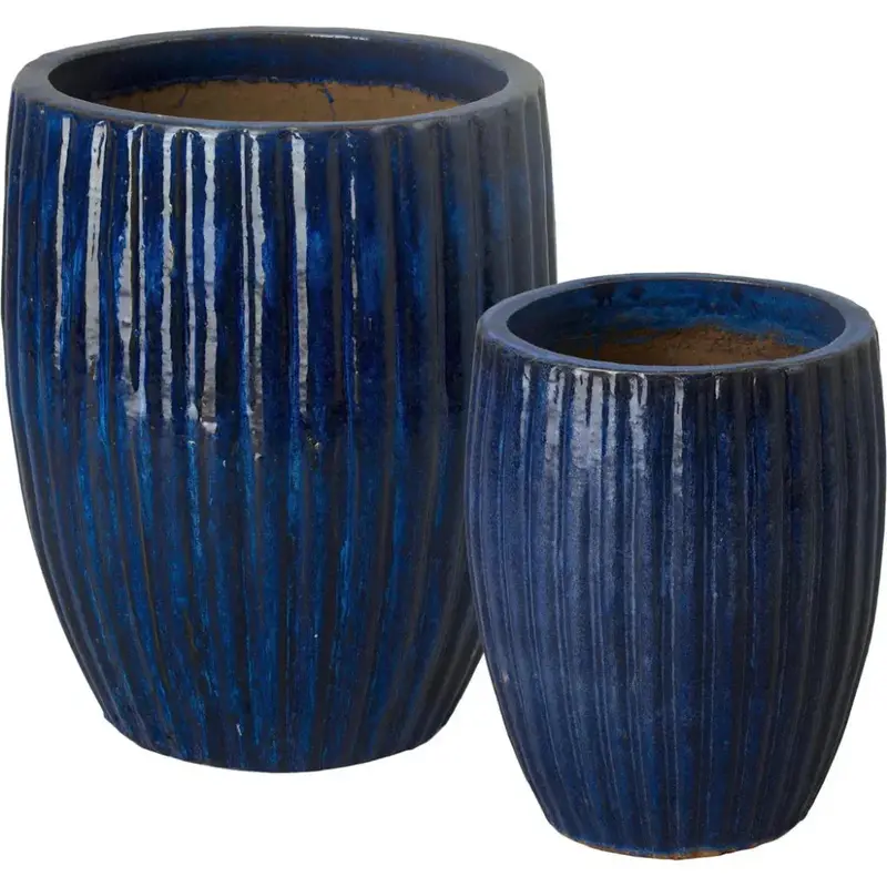 Ridge-Detail Round Ceramic Planter 1