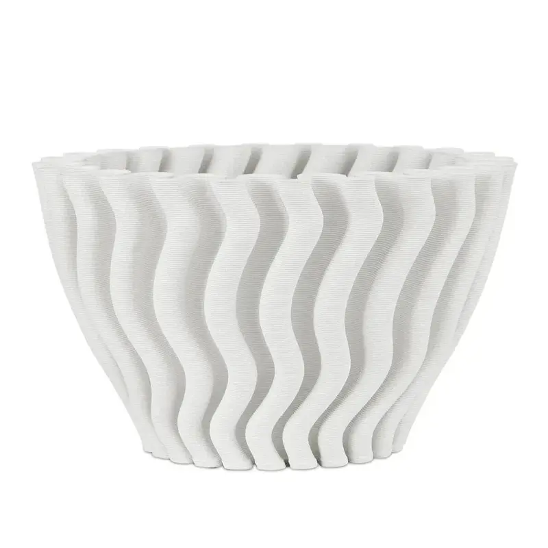 Ripple Effect Porcelain Vase – White 3D-Printed Design 1