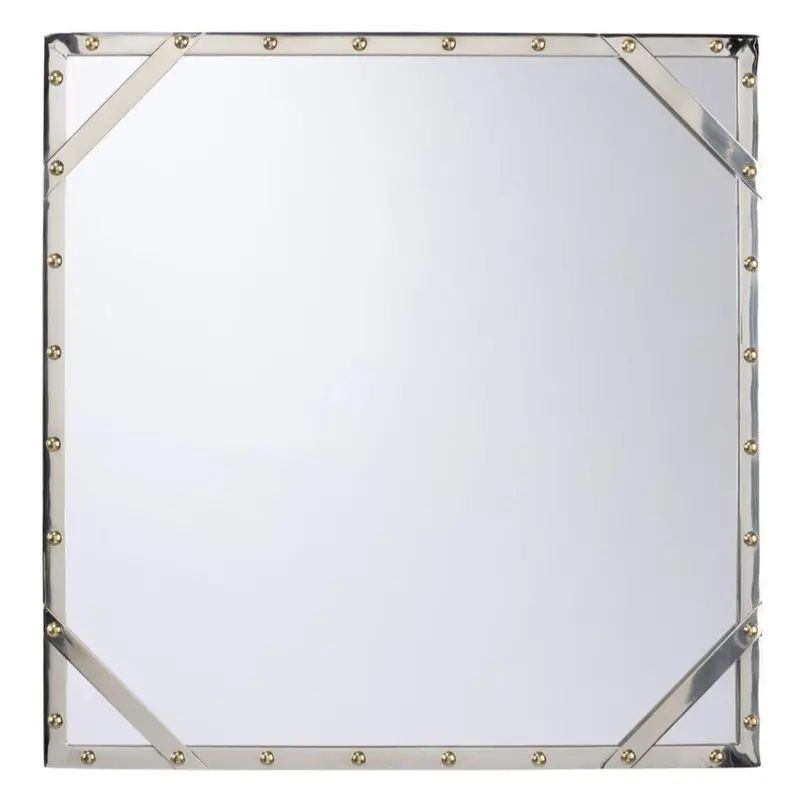 Rivet-Detail Metal Frame Wall Mirror – Industrial-Chic Reflective Decor 1