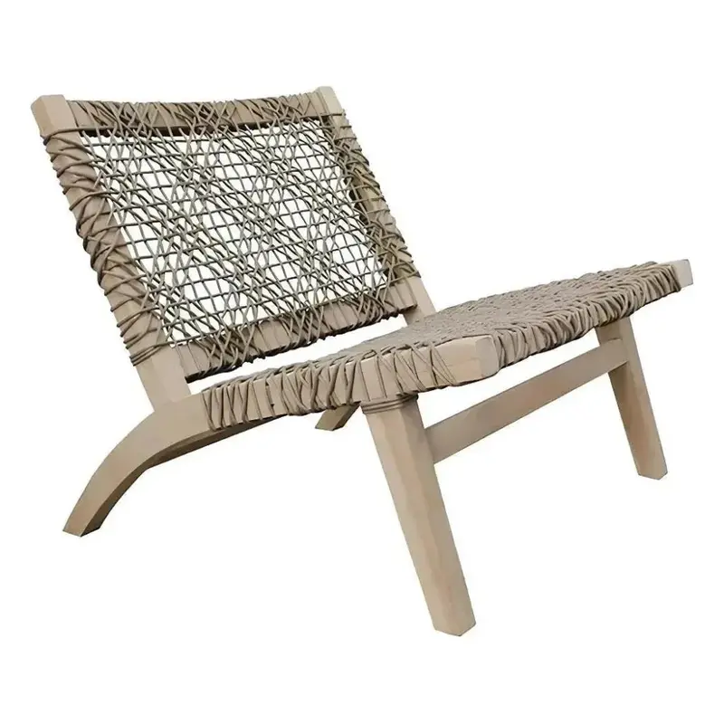 Rope-Wrapped Teak Wood Lounge Chair – Outdoor Patio Seating 1