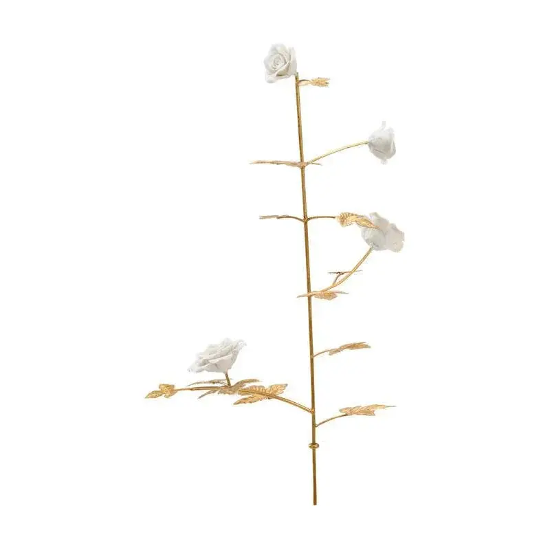 Rose Sculpture With Antique Gold-Leaf Stem – Refined Floral Decor 1