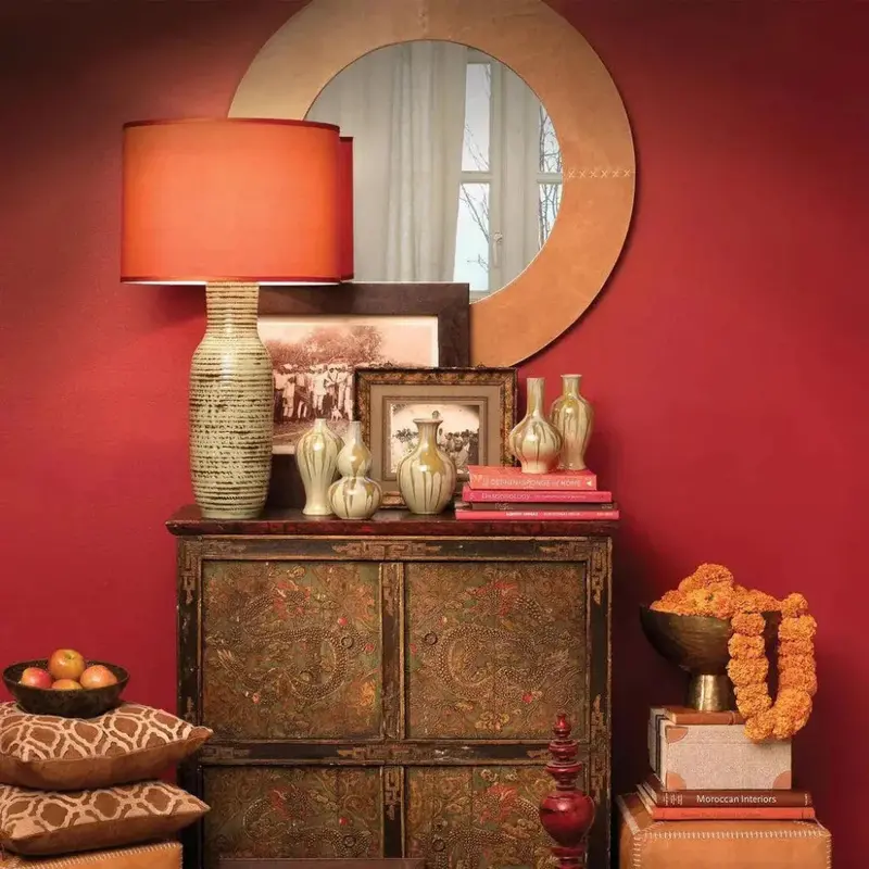 Round Cross-Stitch Wall Mirror – Brown Leather Frame Accent 2