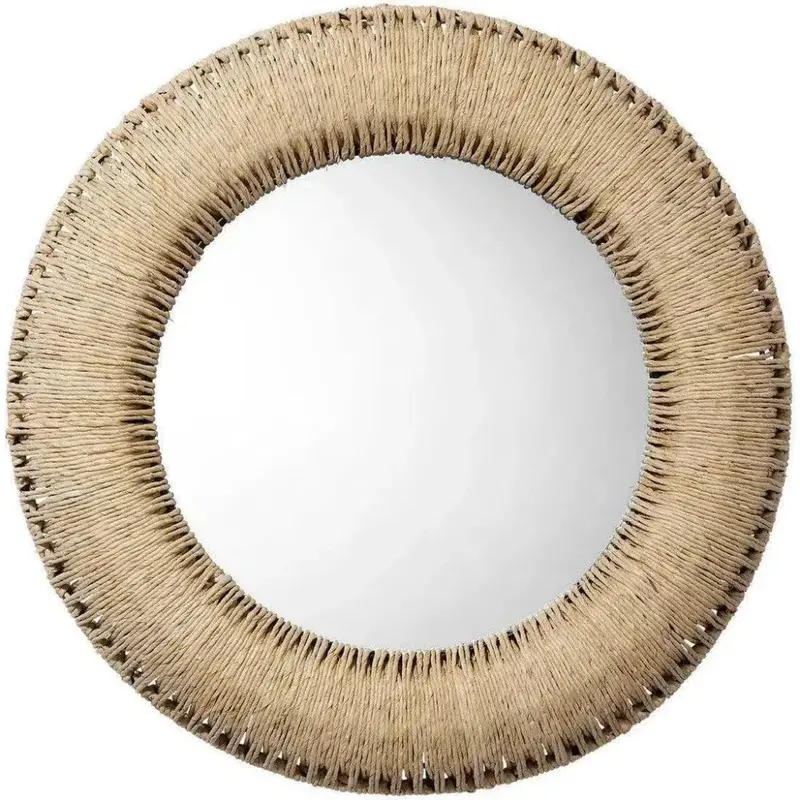 Round Hollis Wall Mirror With Corn Leaf Rope – Reversible Design 1