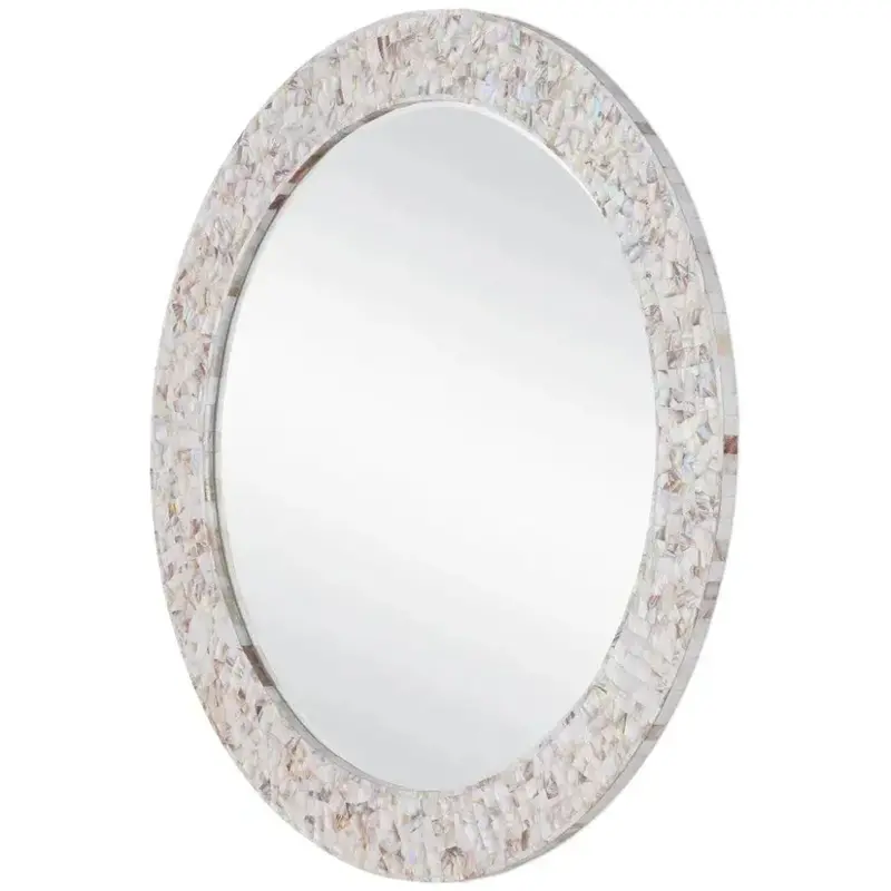 Round Mother-Of-Pearl And Wood Wall Mirror – Uma Design 1