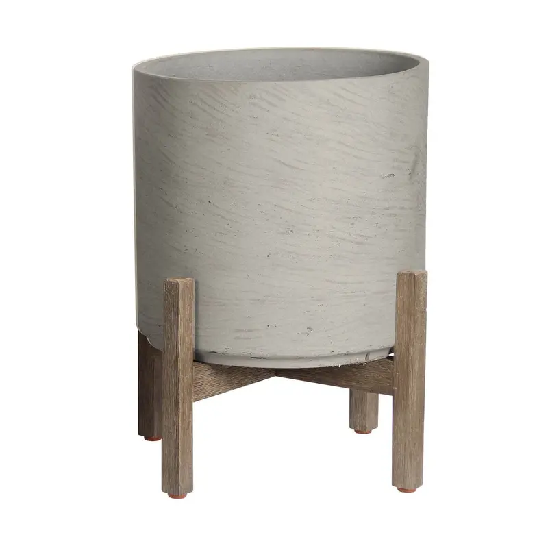 Round Outdoor Planter With Wooden Base 1