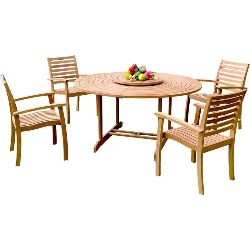 Royal 5-Piece Round Outdoor Dining Set – Space-Saving Stackable Chairs 1