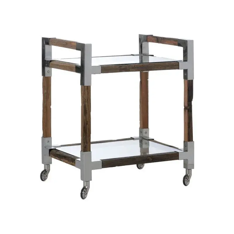 Rustic-Chic Wooden Bar Cart With Glam Accents 1