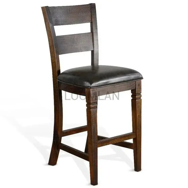 Rustic Ladder-Back Barstools With Leather Cushions (2-Pack) 1