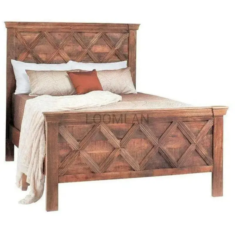 Rustic X-Frame Brown Wooden Bed 1