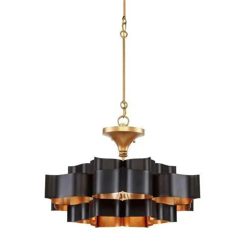 Satin Black & Gold Leaf Grand Lotus Chandelier 1