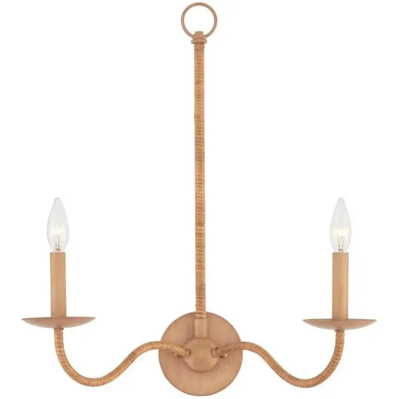 Saxon Double-Light Iron And Rattan Brown Wall Light 1