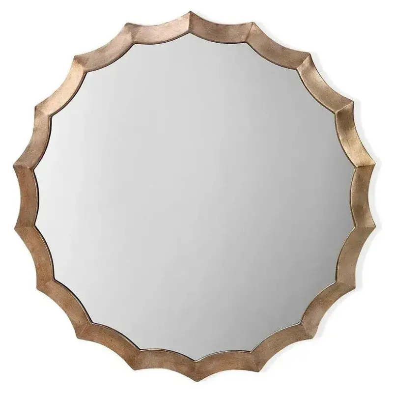 Scalloped Round Wall Mirror In Antique Silver Finish 1