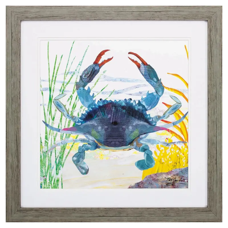 Sea Creature Crab Illustration Framed Wall Art – Yellow Accent 1
