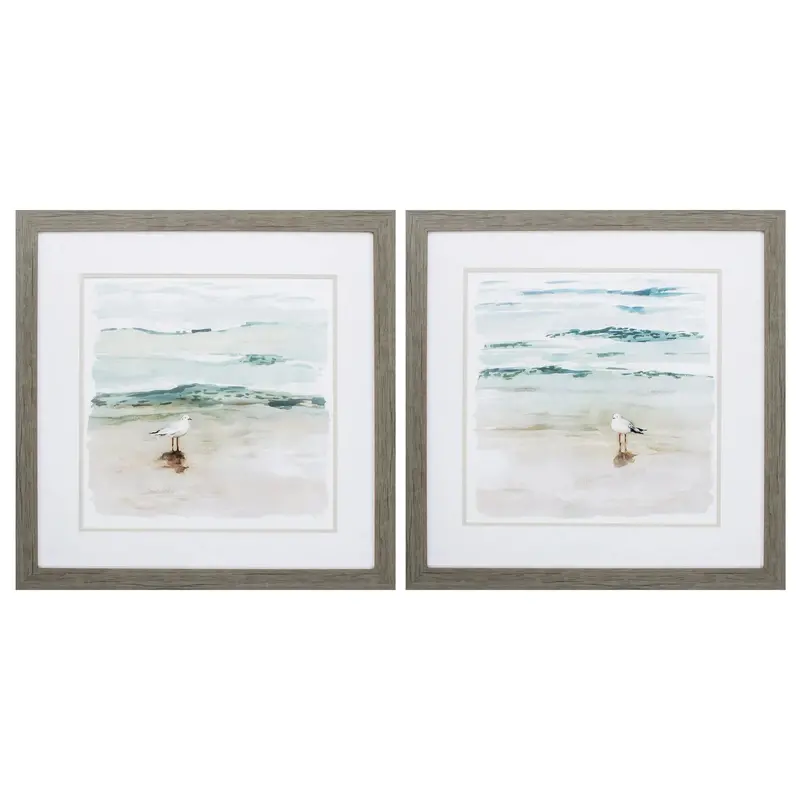 Seagull Cove Coastal Framed Wall Art – 2-Piece Turquoise Set 1