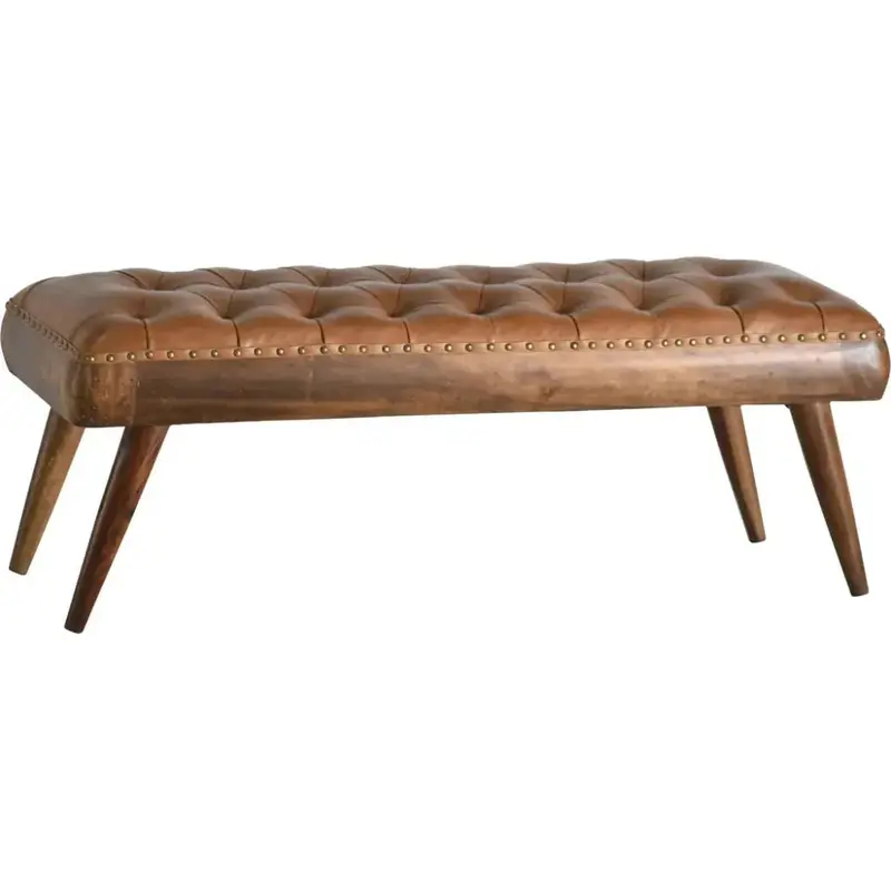 Selanra Brown Leather Ottoman – Versatile Living Room Essential 1