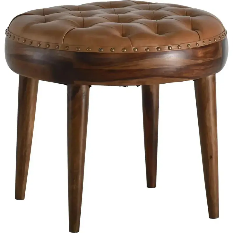 Selanra Round Leather Ottoman – Compact Footrest 1