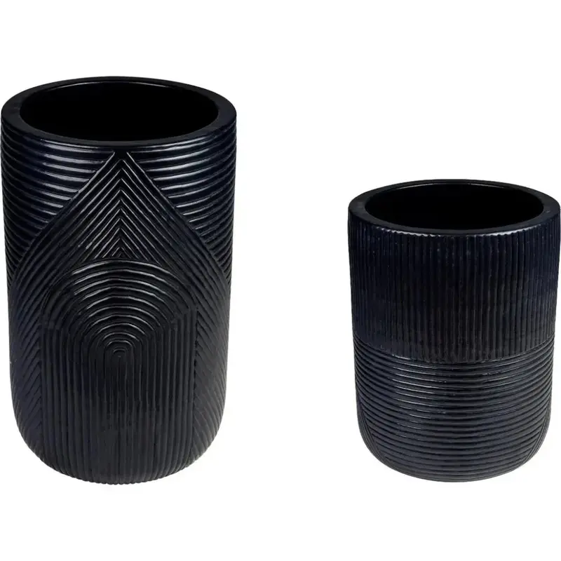 Serenity Black Ceramic Planter Set – Dual Outdoor Planters 1