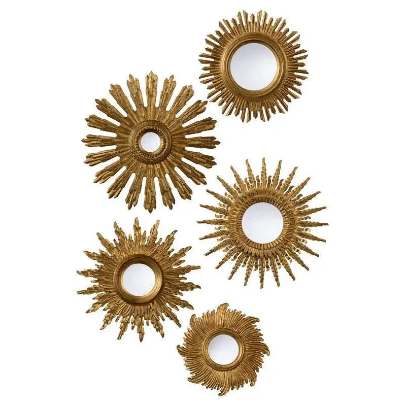 Set Of Five Radiant Gold Starburst Wall Mirrors 1
