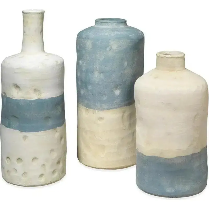 Set Of Three Blue Ceramic Coastal Vessels 1
