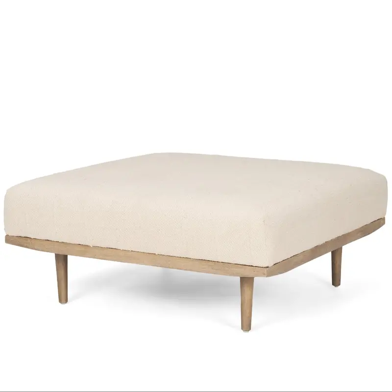 Shae Square Oatmeal Fabric Ottoman With Button-Tufted Detailing 1