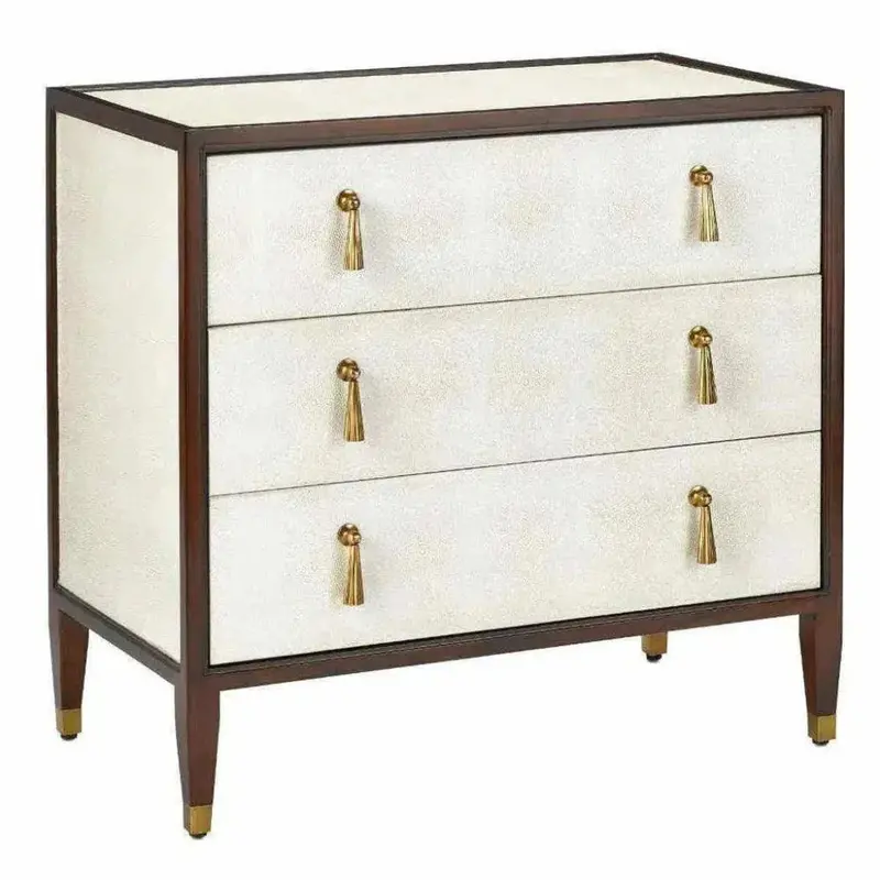 Shagreen Chest With Dark Walnut Frame And Ivory Accents – Evie Design 1