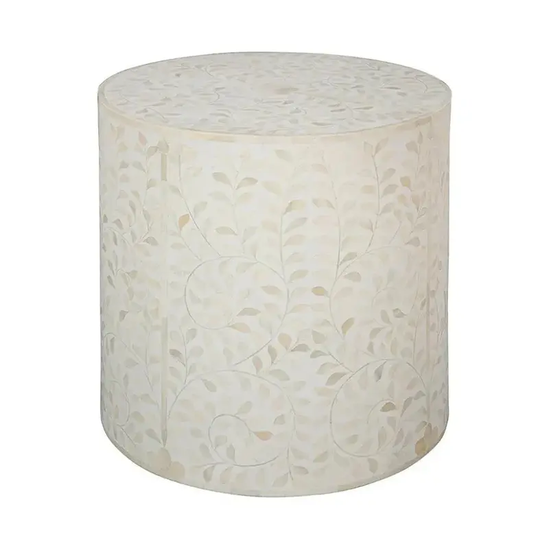 Shell-Inspired White Round End Table 1