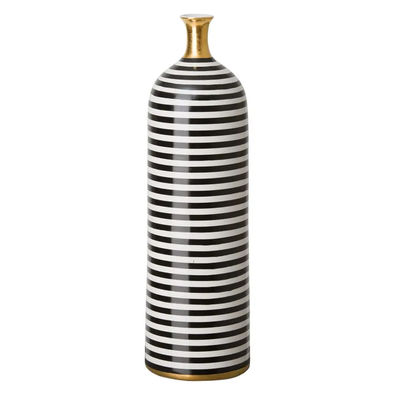 Siena White-Striped Ceramic Bottle Vase For Modern Interiors 1