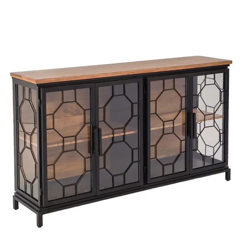 Sindra Four-Door Wooden Accent Cabinet With Modern Silhouette 1