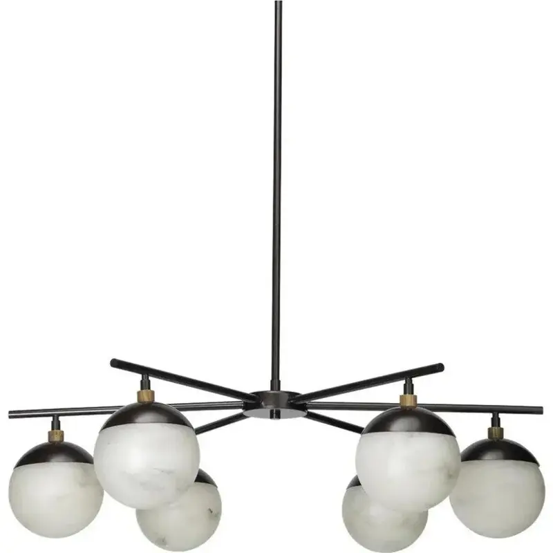Six-Light Bronze Metro Chandelier – Alabaster Shade Design 1