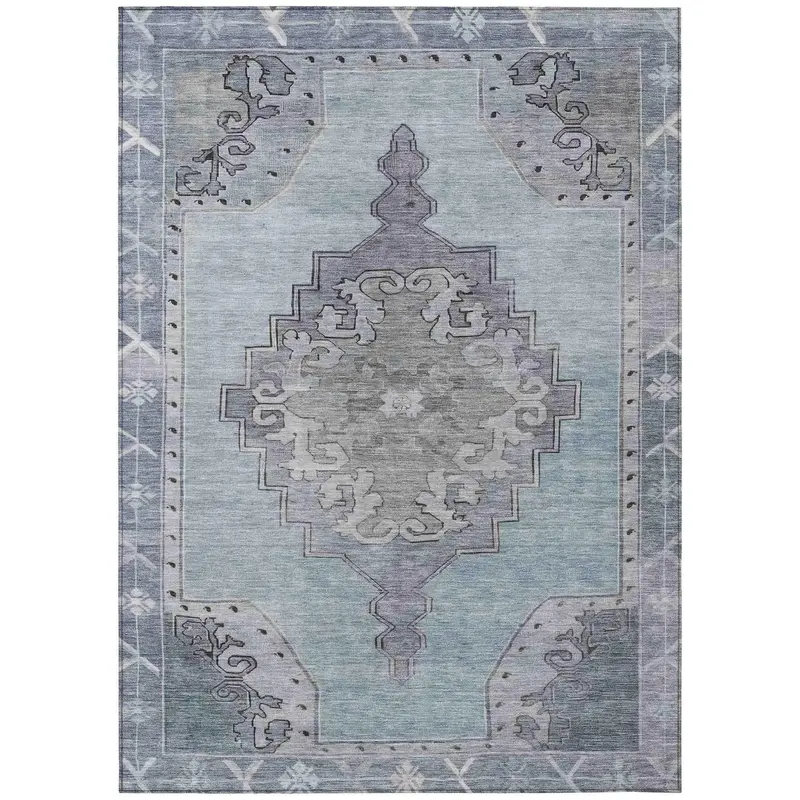 Sky Blue Washable Indoor/Outdoor Area Rug By Haelion 1