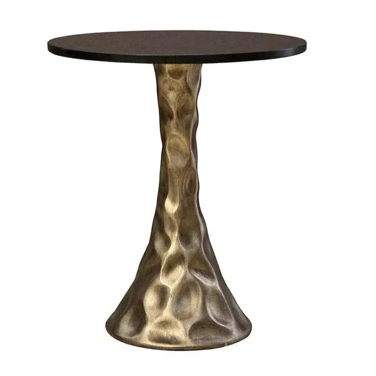 Slate Trumpet Base Round Dining Table With Black Granite Top 1