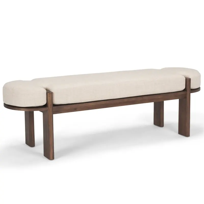 Sohan Oatmeal Textured Fabric Bedroom Bench – Low Profile Design 1