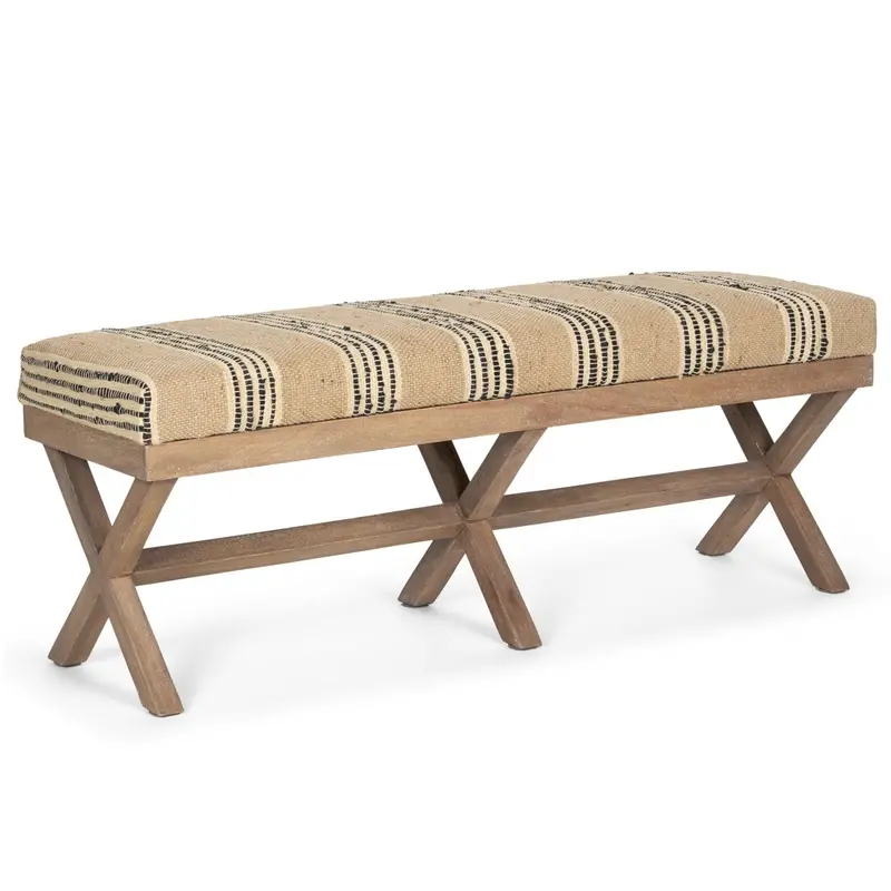 Solis Fabric X-Frame Bedroom Bench – Neutral Tone Upholstery 1