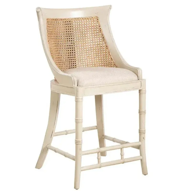 Spoonback Cream Counter Stool With Woven Back And Fabric Seat 1