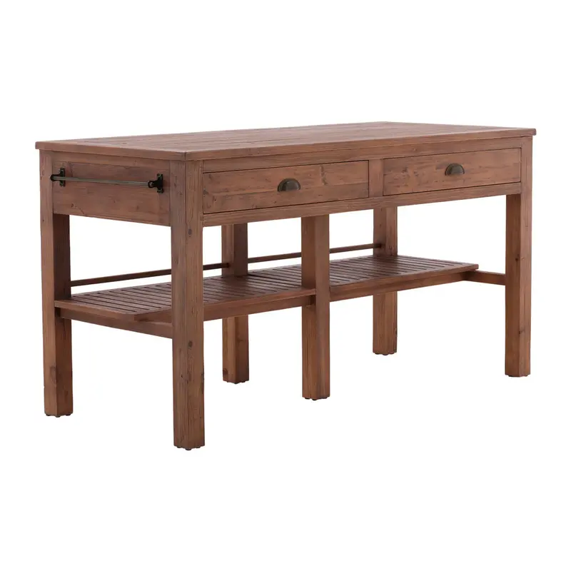 Starling Two-Drawer Kitchen Island – Rustic Wood With Functional Storage 1