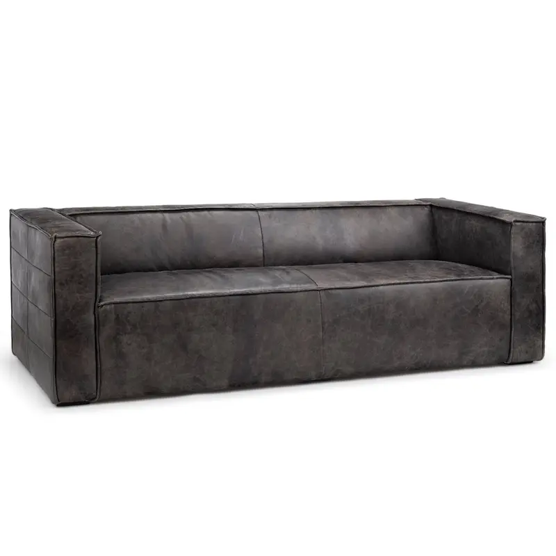 Stinson Black Leather Three-Seat Sofa With Track Arms 1