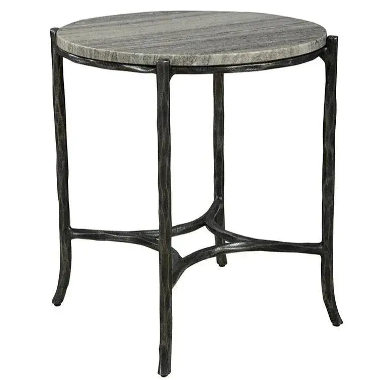 Stonewall Round End Table With Marble Top And Wooden Base 1