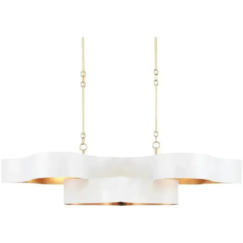 Sugar White Grand Lotus Oval Chandelier With Gold Leaf Trim 1