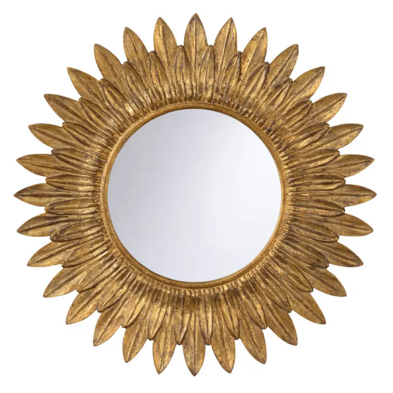 Sunflower-Carved Wooden Round Wall Mirror – Garden-Themed Decorative Piece 1