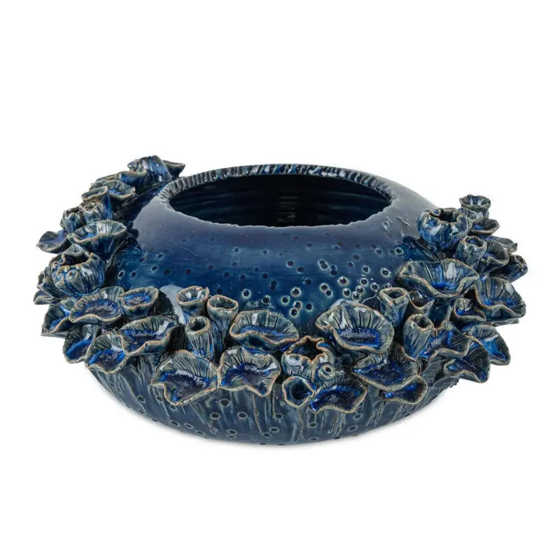 Sunken Blue Glazed Ceramic Bowl – Textured Tabletop Piece 1