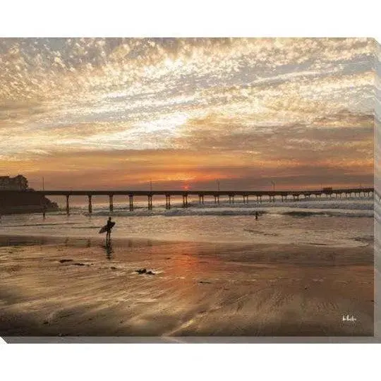 Surfer Silhouettes At Dusk Canvas Wall Art 1
